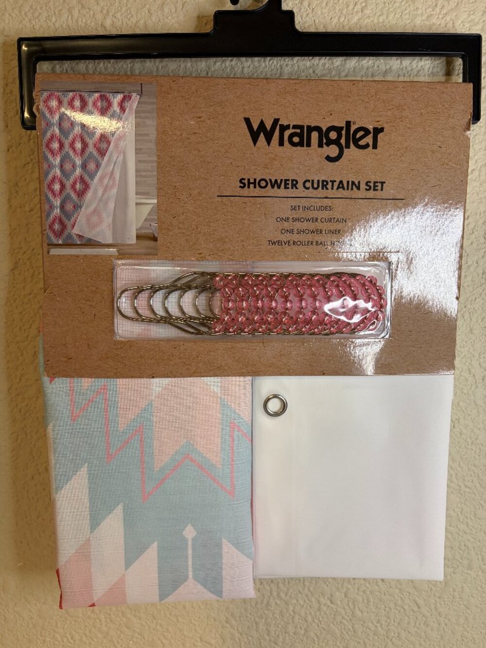 Wrangler Southwestern Shower Curtain Set Pink Blue 72x72 Liner Hooks NWT